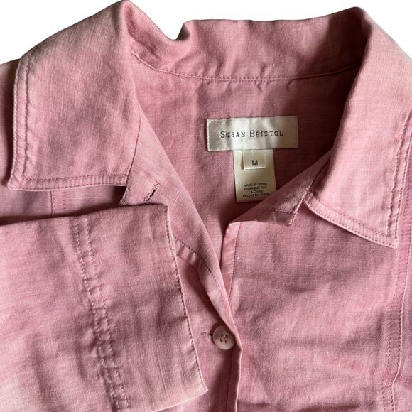 Susan Bristol Linen Blend Shirt M Pink Mauve NWT Button Up - Picture 1 of 8